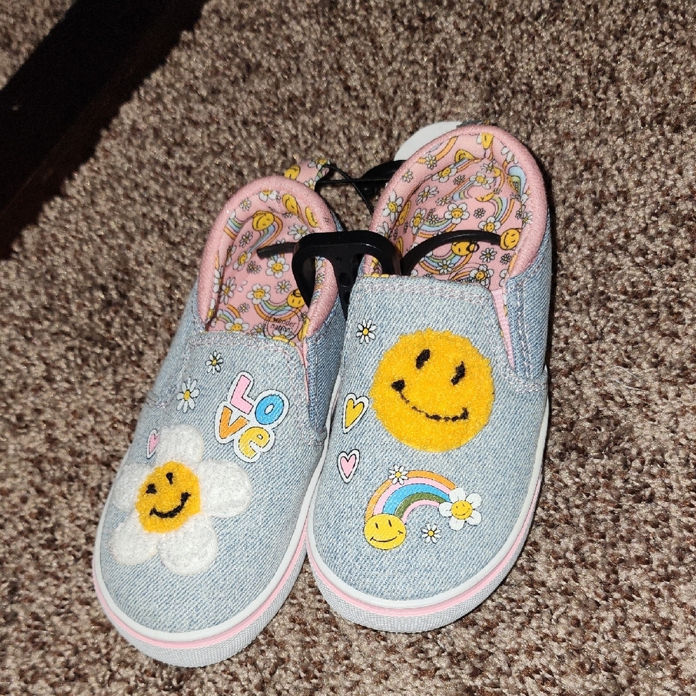 Kids Denim Slip-On Shoes with Smiley Design